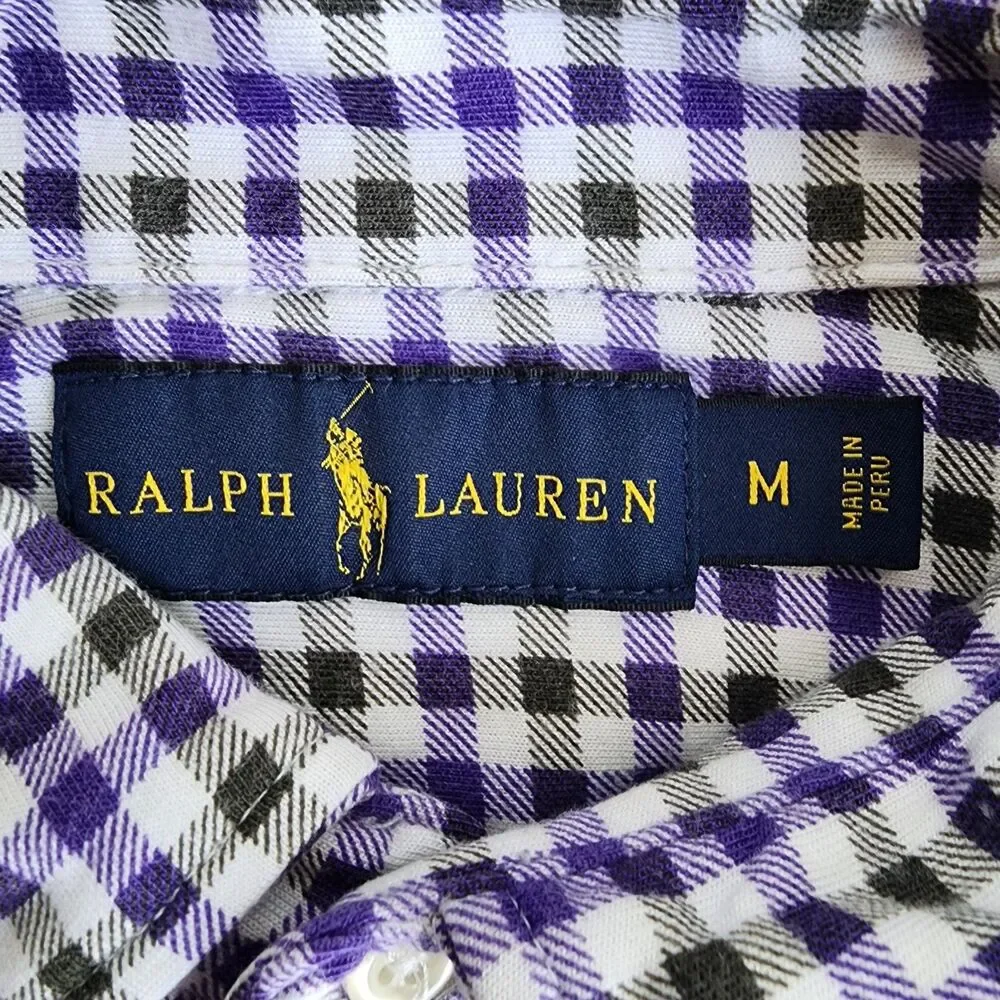 RALPH LAUREN Polo Gingham Check Shirt Pima Cotton Modal Med Made In Peru